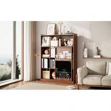 Bücherregal 120 cm mit Tafeltüren & Bilderbuchablage »CreativeStore<< – 9-teiliges Regalsystem in Nussbaum mit Schiebetüren & großzügigem Stauraum – Vielseitig für Bücher, Spielzeug & Deko (120*38,5*151,5 cm) - Standard - Übersicht 7