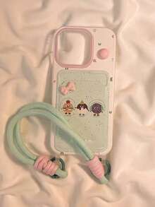 INS韩版蝴蝶结泼墨饼干挂绳卡套手机壳，兼容 16 Pro Max/15 Pro Max、新款11、创意12、软壳11、防震14 Pro/13保护套，全包式女款17 Pro Max/17/Pro/17 Plus/17 - 彩色 - 查看 2