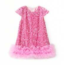 LONTAKIDS Toddler Girls Sequin Dress Sparkly Gown Party Dresses Little Kids A-Line Velvet Dress - 粉色 - 查看 9