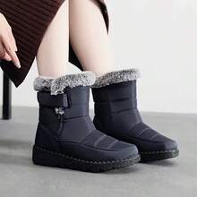 Women's Mid-Calf Boots Suitable For Wearing In 4 Seasons. New Winter Style Fleece-Lined Warm Boots, Non-Slip And Wear-Resistant, Comfortable Casual Shoes, Fashionable Fleece-Lined Thickened Warm Shoes, High-Top Platform Boots. - 藏蓝色 - 查看 3