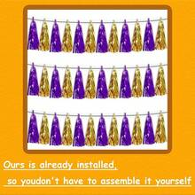 3P Metallic Fringe Tassel Banner Garland Foil Tinsel Streamer Wall Hanging Curtain Backdrop Banner For Parade Floats, Graduation Decorations, Father's Day Party Decoration(Silver)Halloween Christmas New Year - Purple and Gold - 查看 3