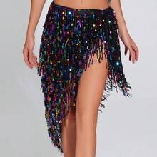 Nova Echarpe de Dança do Ventre com Franjas de Lantejoulas, Xale Triangular, Corrente de Cintura para Apresentações de Dança Oriental e Iniciantes