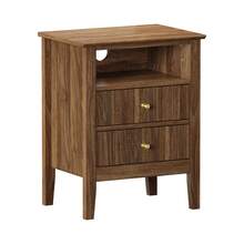SUN YEE Bedside Table Nightstand 2 Drawer With Shelf Storage Cabinet Walnut