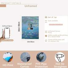 莫奈睡莲场景中的奇特橙色和黑色猫帆布艺术印刷品 - 鲜艳的蓝色和绿色，无框墙面装饰，适合客厅、卧室、厨房、办公室或咖啡厅 - 完美的情人节礼物，客厅艺术品 | 莫奈风格艺术 | 鲜艳的色彩艺术，猫咪装饰 - 彩色 - 查看 13