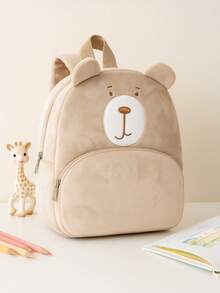 One Cute Plush Bear Backpack For Children, Soft And Fluffy Kindergarten Backpack With Ears And An Embroidered Face, Lightweight Toddler Travel Backpack.