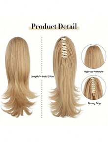 Claw Ponytail  In Hair Extensions Pony Tail Hairpiece For Women Synthetic Hair Extension Hair Long Water Wave 14 Inch Heat Resistant Fiber Synthetic Hairpiece For Women Girls Party Daily Use - Ombre - View 7