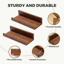 12 Small Floating Wall Ledge Shelves With Lip - Set Of 2 Wood Floating Shelves - Honey Brown Wall Mounted Picture Ledge Office, Bathroom, Bedroom, Living Room, Kitchen - Honey Brown + 12" - View 6