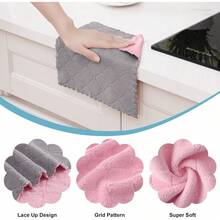 12 Pack Kitchen Dish Cloths (10 X 10 Inches, Cream Yellow), Super Soft And Absorbent Coral Velvet Dish Towels, Nonstick Oil Fast Drying Microfiber Cleaning Cloth, No Lint Household Dishcloths, 2025 - 灰色和粉紅色 - 查看 2