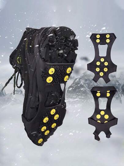 1 Pair 10-Teeth Outdoor Ice & Snow Traction Cleats, Anti-Slip Shoe Covers, Silicone Ice Grips, Simple Crampons, Winter Essential Snow Gear Accessories For Women & Men Winter Boots, Shoes, And Sneakers