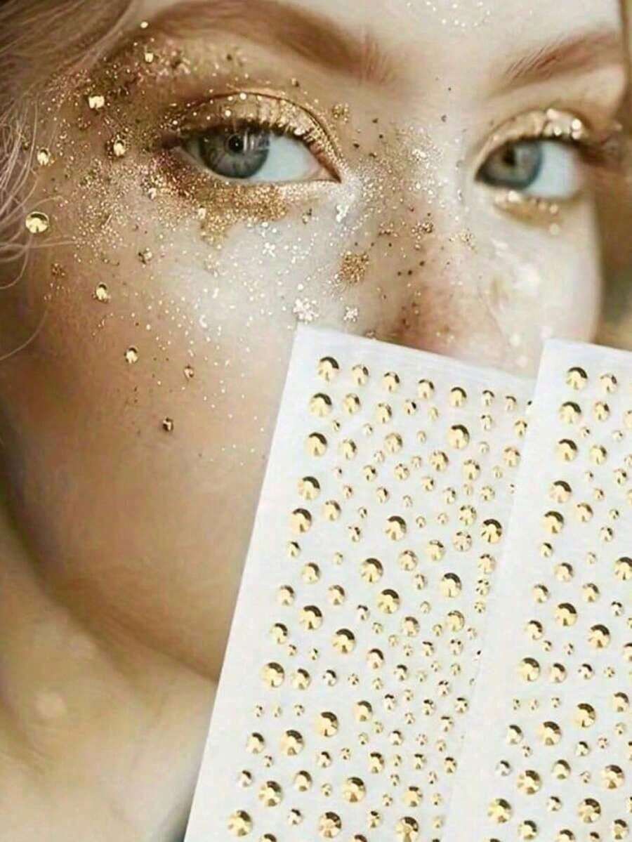1 Piece Of 325 Gold Sparkling Gemstone Stickers, Sparkling Diamond Eye Makeup Stickers, Beauty Products, Facial Decorations Suitable For Parties, Performances, Ball Role-Playing, Nail Art, And DIY Crafts-Halloween,Christmas,Fall,Winter, Supplies, S116 - 彩色 - 查看 1