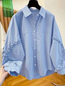 ii Women's Casual Long Sleeve Solid Color Button-Up Shirt