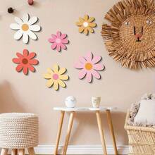 6件套波西米亚雏菊墙饰套装，波西米亚风格儿童房装饰，适合女孩，天然木质墙面艺术悬挂式花卉装饰牌，适用于家居、办公室 - 6 件 - 查看 6