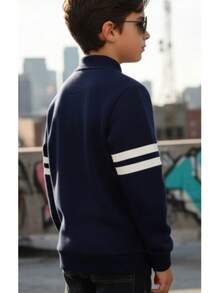 Sudadera Infantil Básica para Niño de Poliéster Tipo Pull Over Sin Capucha, Diseño Clásico Ajuste Cómodo - Azul Marino - Ver 3