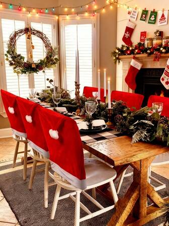 6 件圣诞椅套，23.6 英寸可拆卸可洗晚餐椅套，适用于餐厅、厨房、客厅的圣诞装饰