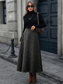 Mobula Sound 休闲优雅纽扣拉链喇叭裙，百搭款式，适合春季、秋季、休闲、正式场合、约会、婚礼、拍照等，黑色度假风 - 黑色 - 查看 2