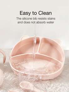 Conjunto de 3 peças de utensílios de silicone para bebê, incluindo babador, prato e colher personalizados. Impermeáveis, resistentes a manchas e quedas, com estampa de cereja. Ideal para alimentação infantil. Presente personalizado para meninos e meninas. Perfeito para todas as estações.