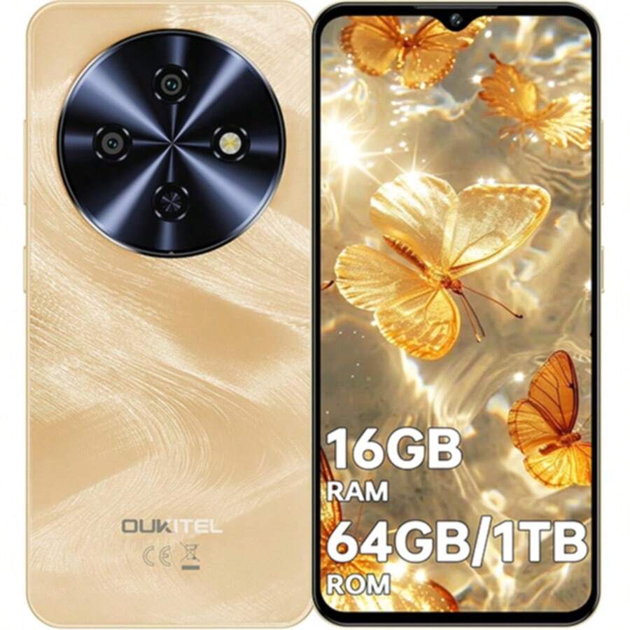 OUKITEL C5 Unlocked Smartphone, 16GB (4+12)GB RAM + 64GB ROM, 6.52" Waterdrop Screen, 5000mAh Battery, 13MP Camera, 4G Dual SIM Dual Standby Android Phone With Face Unlock/3.5mm Headphone Jack/GPS/Bluetooth 5.0 - Gold - View 1