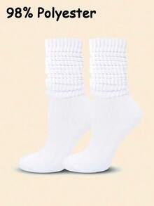 2 Pairs Women's Black & White Simple Slimming Calf Socks, Warm Long Socks Suitable For Daily Wear With Leather Shoes, Autumn/Winter, Cozy Socks - Black and White - View 6