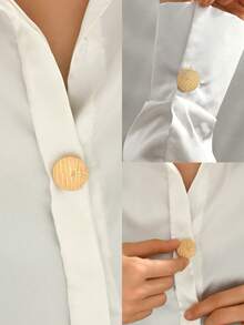 1pc 2026 New Elegant & Fashion European & American Quality Sun-Shaped, Flower-Shaped Inlaid White Shell Design, Gold Round, Pistil-Shaped Resin Faux Pearl Design, Round Portrait, Scorpion Pattern And More Cufflinks & Collar Clips Options, High-End Women's Accessory Suitable For Party, Business, Formal Dinner, Daily Matching, Multi-Scenario Use. Handmade Enamel, Minor Flaws Are Inevitable, Please Purchase With Confidence. Suitable For Buttons Within Diameter 1.2/1.5cm - Gold - View 1