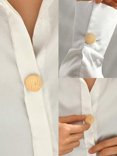 1pc 2026 New Elegant & Fashion European & American Quality Sun-Shaped, Flower-Shaped Inlaid White Shell Design, Gold Round, Pistil-Shaped Resin Faux Pearl Design, Round Portrait, Scorpion Pattern And More Cufflinks & Collar Clips Options, High-End Women's Accessory Suitable For Party, Business, Formal Dinner, Daily Matching, Multi-Scenario Use. Handmade Enamel, Minor Flaws Are Inevitable, Please Purchase With Confidence. Suitable For Buttons Within Diameter 1.2/1.5cm