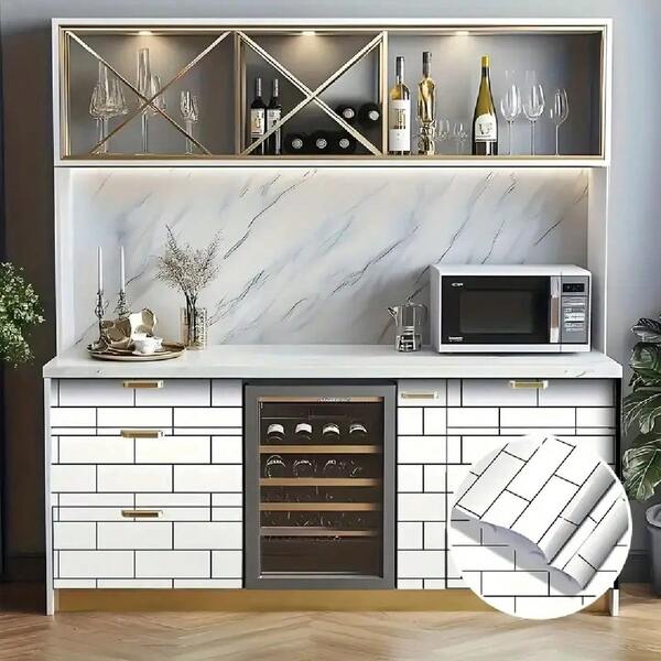 1 Roll Of Black And White Tiles Vinyl Wallpaper White Grid Self-Adhesive Easy To Install Detachable Waterproof Stickers Kitchen Countertop Table Cover Bathroom Living Room Bedroom Walls Home Decoration Wall Stickers Furniture Renovation Film DIY Peel-Off And Removable Wallpaper 40CM*500/300/100CM