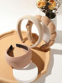 3 piezas Diadema ancha de punto con textura, accesorios de cabello versátiles para mujeres, otoño/invierno - Multicolor - Ver 2