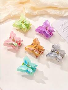 6pcs/1pc Marble Patterned Butterfly Shaped Hair Claws, 6.5cm/2.56Inch, Women's Headwear, Hair Accessories, Hair Clips, Claw Clips, Hair Claw On The Back Of The Head, Suitable For Casual, Party, Street And Other Scenes, Cute And Versatile Style High-End Hair Accessories, Can Be Used As Holiday Gifts, Can Be Worn All Year Round, Thick And Thin Hair Can Be Used Fashion Hair Clutch Elegant Hair Jaw Clip - Multicolor - View 1