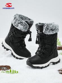 HOBIBEAR 1 双青少年雪地靴，高帮户外鞋，平底多功能靴，带内衬，保暖，防滑，防水，适合步行、校园、户外、冬季穿着 - 黑色 - 查看 5