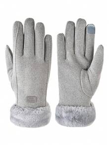 1 双女士冬季全指手套，保暖隔热内衬触屏手套，适合驾驶、骑行、户外活动，纯色