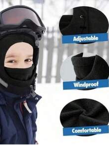 儿童毛绒保暖耳罩围巾二合一帽子,加厚冬季滑雪骑行面罩连帽围巾,男女童均适用 - 彩色 - 查看 13