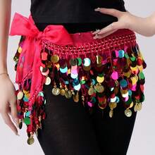 Saia de Dança do Ventre Feminina com Lantejoulas, Moedas e Franjas, Lenço Brilhante para Quadril Envolvente, Fantasia de Apresentação para Dança do Ventre, Festa, Apresentação no Palco