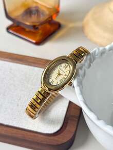 1pc Vintage Luxury Gold/Silver Color Petite Women Bracelet Watch, Fashionable Minimalist Elegant Quartz Watch, Suitable For Daily Wear, Birthday Gift - Vàng - Xem 4