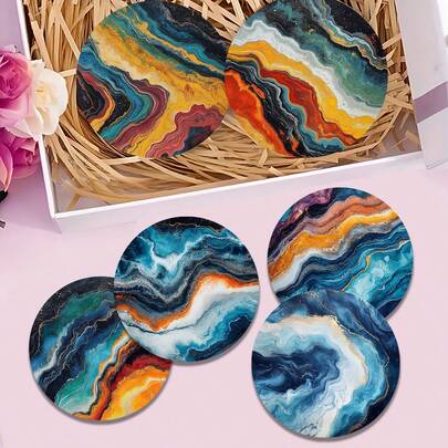 Conjuntos de 4, 6 ou 300 unidades de porta-copos de lama diatomácea com estampas coloridas são ideais para decoração de casa, cafeterias, chá da tarde, restaurantes, festas temáticas, uso diário e também podem ser oferecidos como presentes.