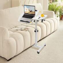 kangten Office/Home Durable Rolling Laptop Table Mobile Computer Desk Stand Adjustable Height UK - White - View 4