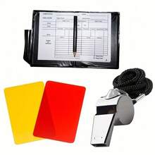 Full Set Of Soccer Referee And Gear, Includes Stainless Steel Whistle With Lanyard, Leather-Cased Pencil For Recording Rulings, PVC Red And Yellow Card Set, Suitable For Sports Officials, Soccer Referee Red And Yellow Warning Cards For Matches, Ideal For Referees, Coaches, Soccer, Training, Matches, Sports, Soccer Accessories