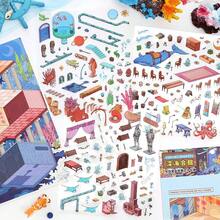 4张/袋贴纸，超大尺寸风景贴纸，精致美丽的海底世界主题拼贴风景贴纸，剪贴簿用品和笔记本配件，装饰相框，电脑和手机壳，水杯，旧杂志，铅笔盒，桌面装饰贴纸，返校季贴纸，学习用品 - 彩色 - 查看 5
