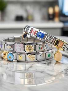 1/18/54/108pcs Christmas Thanksgiving Random Exquisite Italian Charm Bracelet Set, Assorted Jewelry And Opening Tools, 9mm Modular Jewelry Bracelet Links Handmade DIY Jewelry Gifts, DIY Accessories Made Of Stainless Steel, Handmade DIY Jewelry Gifts, Perfect For Mother's Day Birthday Teacher's Day And Back To School Season For Best Friends - 彩色 - 查看 5