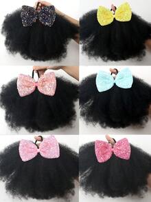 1pc Bow Clip And Go Afro Kinky Marley Ponytail With Elastic Band Soft Hair Girl Braided Ponytail For - Black - View 2