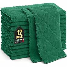 12 Pack Kitchen Dish Cloths (10 X 10 Inches, Cream Yellow), Super Soft And Absorbent Coral Velvet Dish Towels, Nonstick Oil Fast Drying Microfiber Cleaning Cloth, No Lint Household Dishcloths, 2025 - 墨綠色 - 查看 1