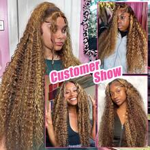 250% Density 34Inch 13x4 Honey Blonde Deep Wave Lace Front Wigs Human Hair 13x4 Highlight Ombre Curly Lace Front Wig Human Hair 5x5 Put On And Go Gluless  Water Wave Lace Closure Wigs No Glue No Need 3S To Wear Wig For Women - S4/27 - Xem 11