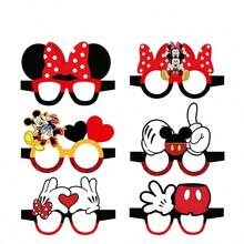 米奇俱乐部纸质眼镜套装，卡通米奇和米妮主题纸质眼镜，生日派对装饰面具，可爱派对拍照道具套装，适用于万圣节、圣诞节、复活节、新年等节日，适合派对和日常使用。 - 彩色 - 查看 5