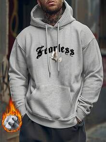 男士宽松保暖连帽衫，秋冬街头风格 - 灰色 - 查看 5