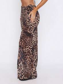 Women Y2K Floral Print Sheer Mesh Skirt Summer See Through Cover-Up Bodycon Pencil Long Skirt Boho Beach Maxi Skirt - 棕色 - 查看 2