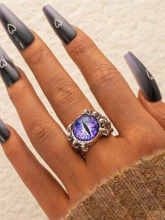 1pc Unique Gothic Dark Style Metal Dragon Claw With Dragon Eye Gemstone Ring, Suitable For Women's Daily Wear, Jewelry Accessory, Gift For Friends