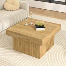 Elegant Wooden Coffee Table With Particleboard Top And MDF Base – Modern Design, Sturdy And Versatile, Ideal For Living Room, Dining Room And Office – 79 X 79 X 46 Cm - Wood Color - View 4