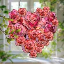 1 Peça Rosa Plana Acrílica 2D, Decoração Romântica Plana de Janela Suspensa, Presente para o Dia dos Namorados e Aniversário, Decoração de Jardim Interno/Externo, Decoração Plástica com Tema de Amor para Casa e Casamento, Sem Necessidade de Eletricidade