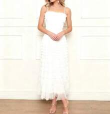 Imported Women's Long Dress With Lace - White - View 3
