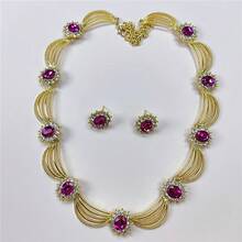 A Set Of European And American Exaggerated Imitation Crystal Pearl Gemstone Accessories Stage Super Shiny Decorative Necklace Earrings Set For Bride Banquet Women - 6 - 查看 9