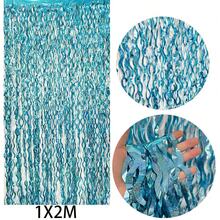 1/2/3/4/5/6pcs Light Blue Glitter Tinsel Foil Fringe Curtains - Metallic Holiday Photo Booth Backdrop For Birthday Mermaid Ocean Pool Frozen Theme Shower Wedding Party Streamers Decor,Christmas - Baby Blue - View 20
