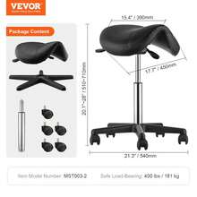 400 LBS Weight Capacity Ergonomic Rolling Saddle Stool, Height Adjustable Thickened PU Leather Swivel Saddle Stools Chair For Salon, Spa, Tattoo, Clinic, Black - 黑色 - 查看 4